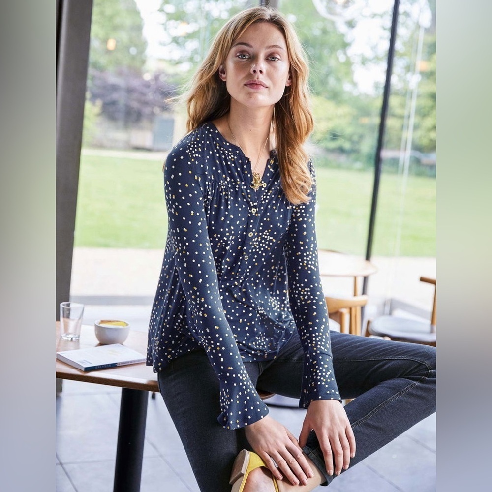 Boden Navy and White Polka Dot Blouse Jersey Material